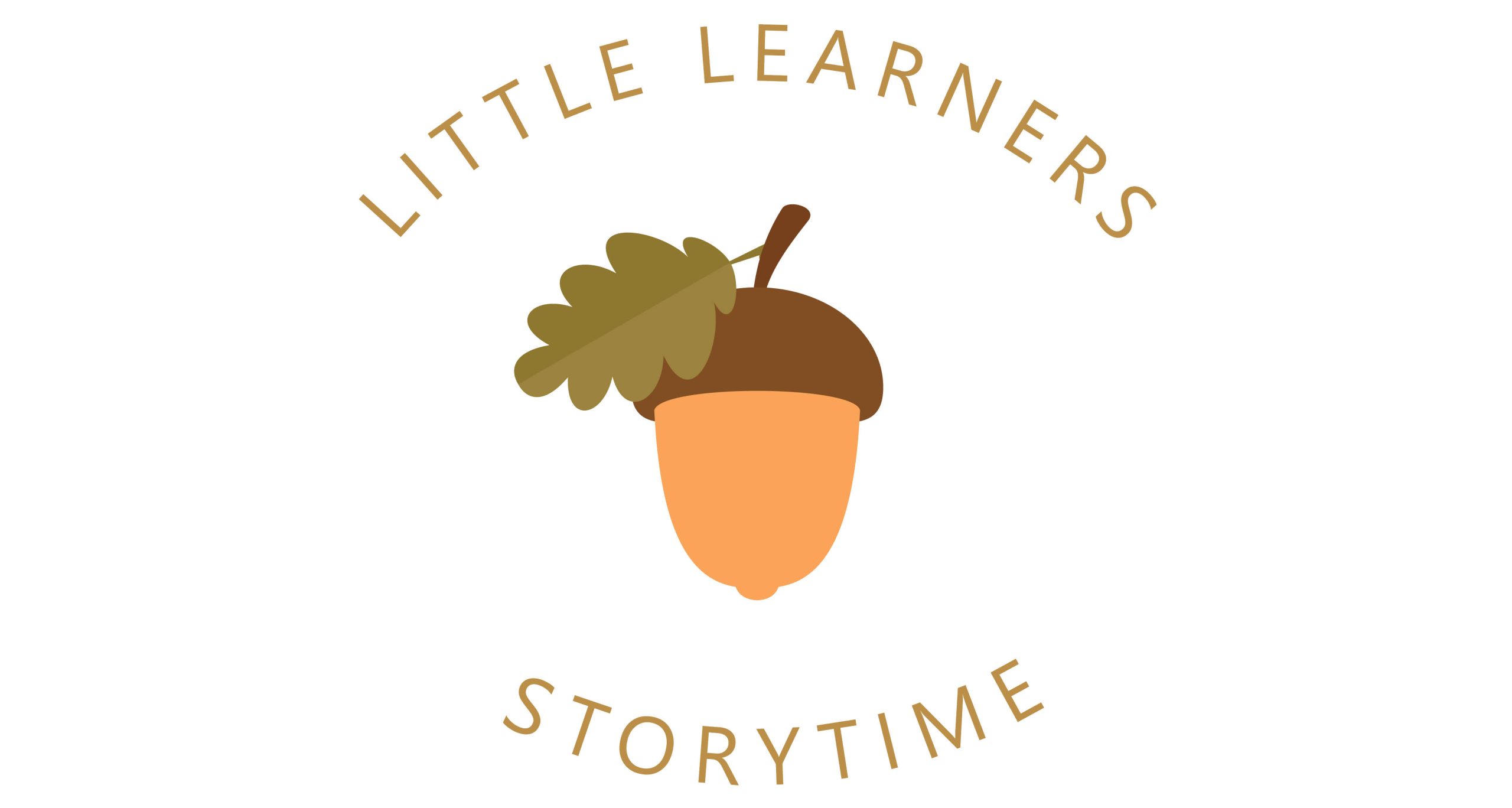 Stylized acorn with leaves, encircled by "Little Learners Storytime."