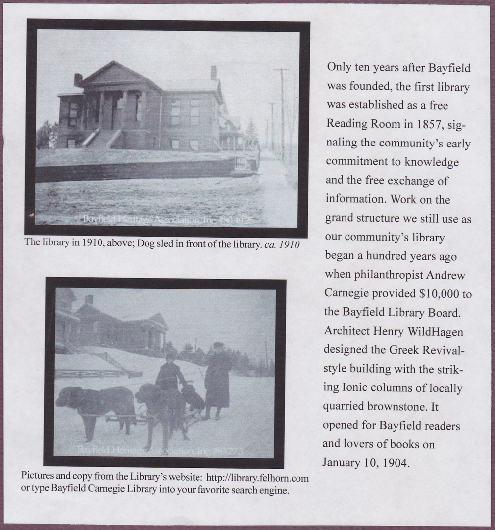 1857-article 1904 newspaper article about the early days of the Bayfield Carnegie Library
