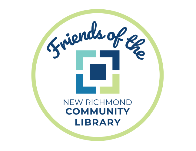 Logo of Friends of the New Richmond Community Library with geometric design and text.