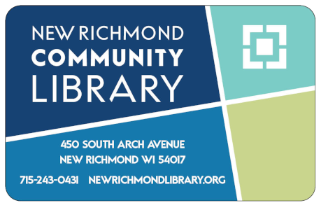 New Richmond Community Library card with a geometric design and contact information.