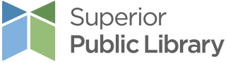 Superior Public Library logo with an abstract blue and green design.